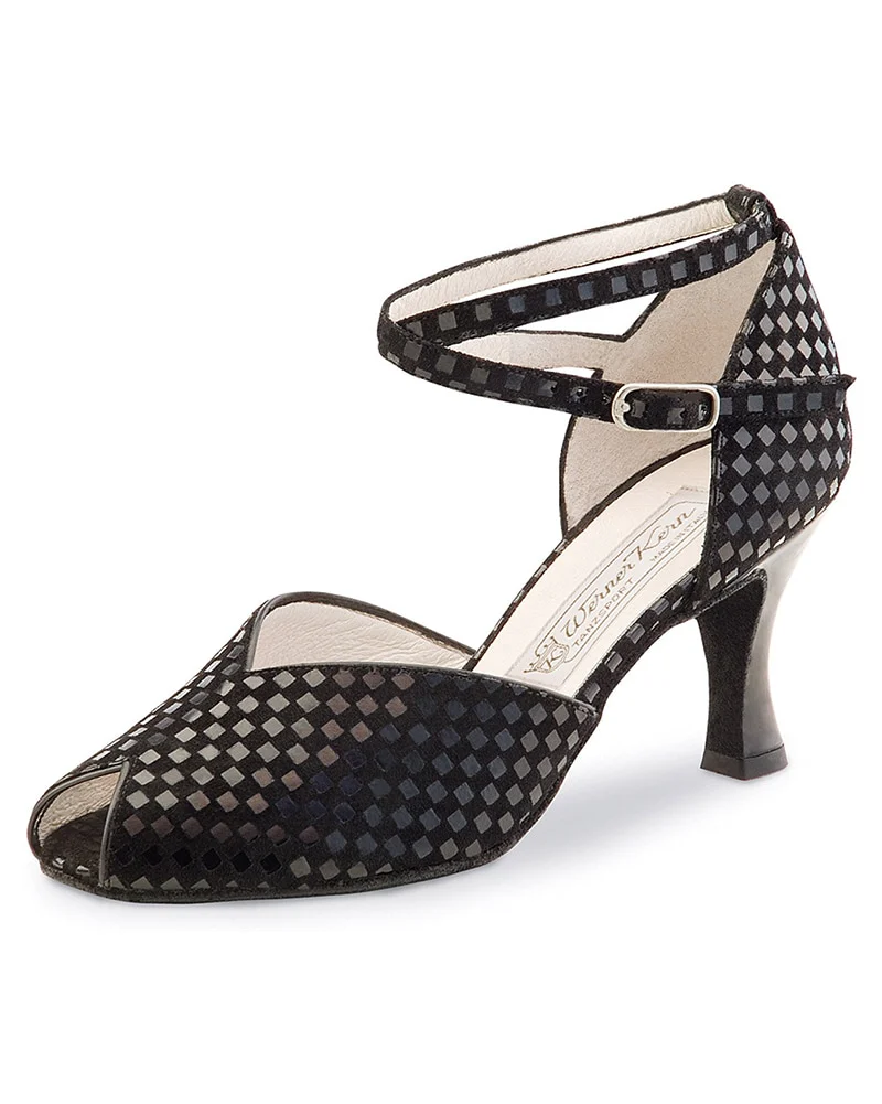 Werner Kern Asta Peep Toe Checkered Leather 6.5 cm Latin Ballroom Shoes - Womens