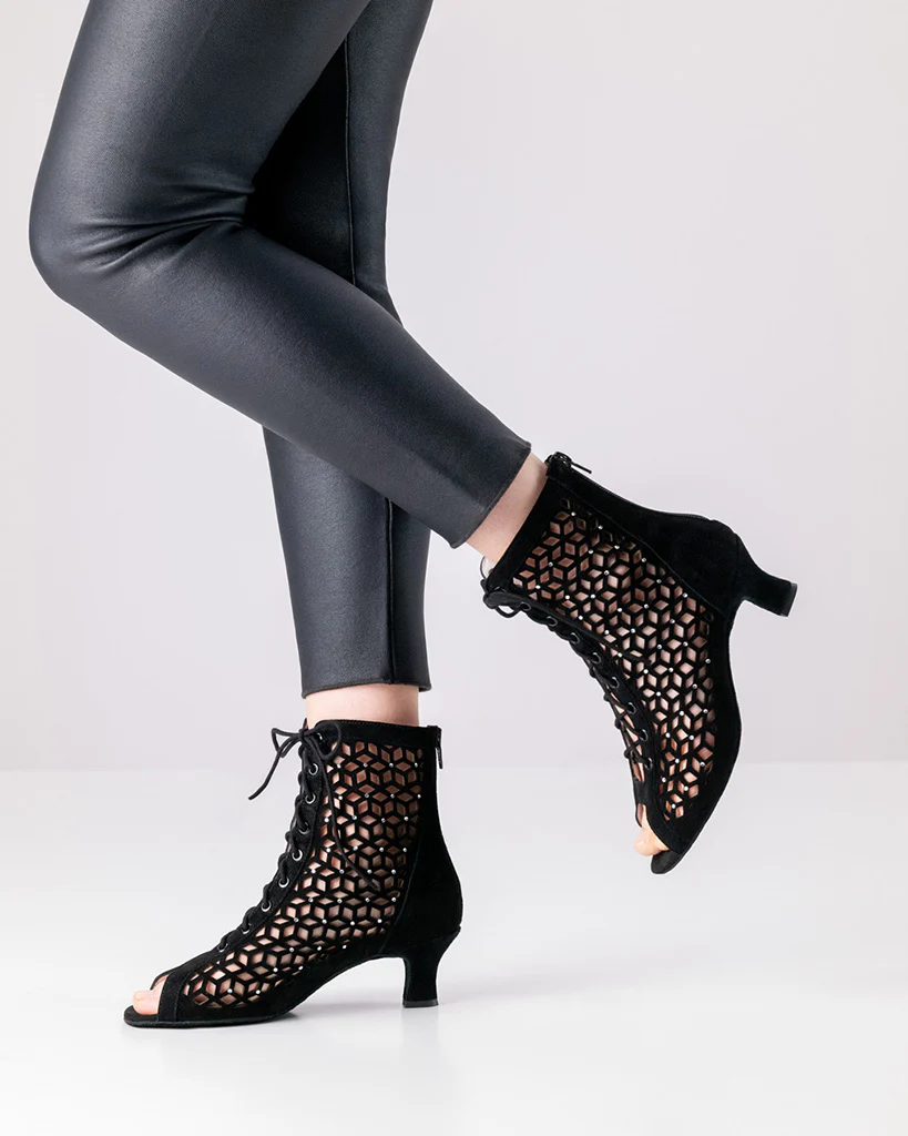 Werner Kern Elaine Black Suede Rhinestone Leather 5 cm Heel Laced Ankle Boot Dance Shoes - 990-50 Womens - Image 3
