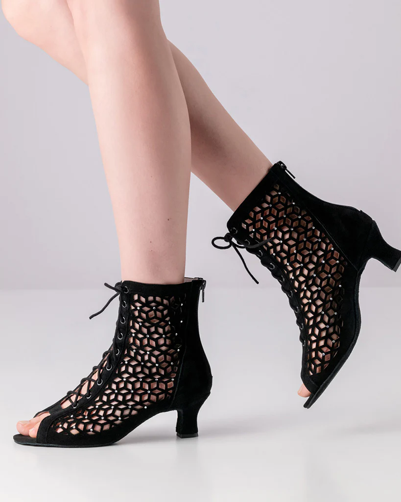 Werner Kern Elaine Black Suede Rhinestone Leather 5 cm Heel Laced Ankle Boot Dance Shoes - 990-50 Womens - Image 4
