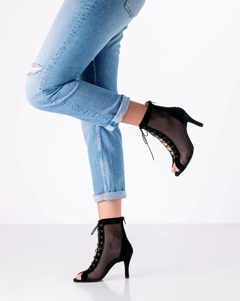 Werner Kern Regine Black Suede Leather Supple Mesh 7.5 cm Heel Laced Ankle Boot Dance Shoes - 981-75 Womens - Image 4