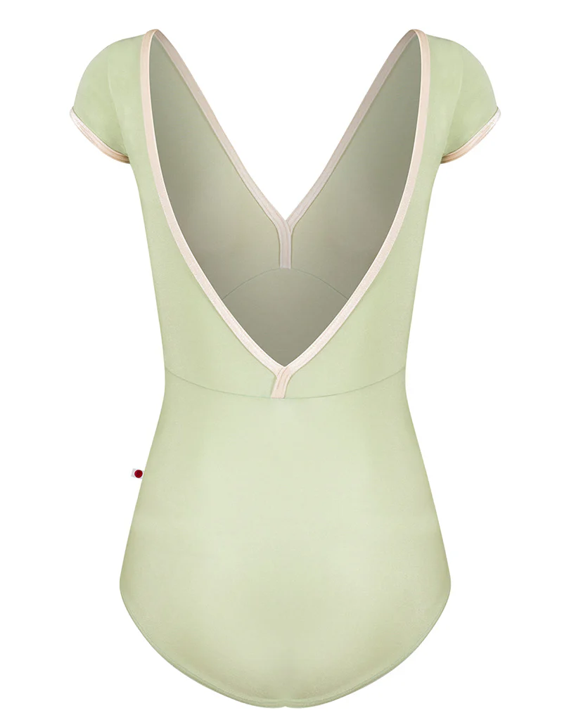 Yumiko Alicia with Velvet Trim Double V Front & Back Cap Sleeve Leotard - Womens - Ginko / Buttermilk - Image 2