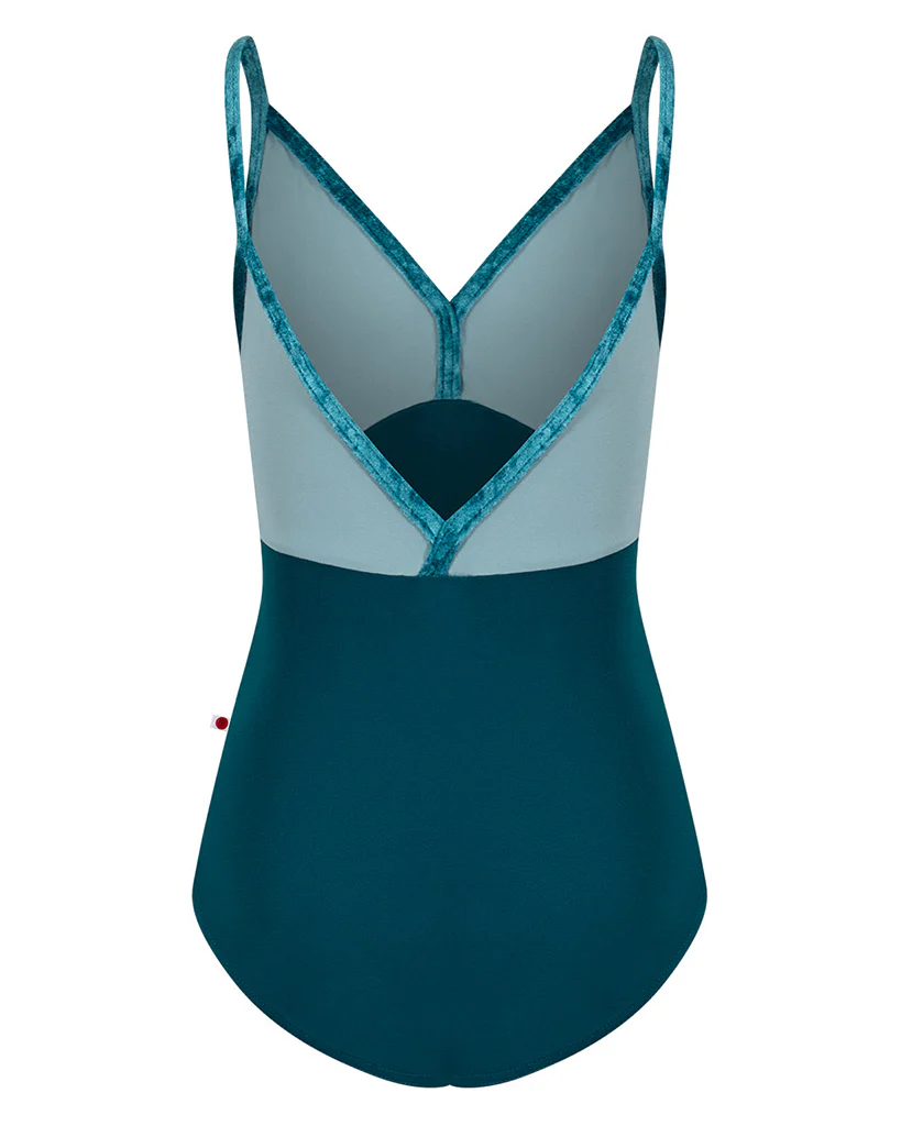 Yumiko Daria with Crushed Velvet Trim V Neck Camisole Leotard - Girls - Zenith / Fog / Juniper - Image 2