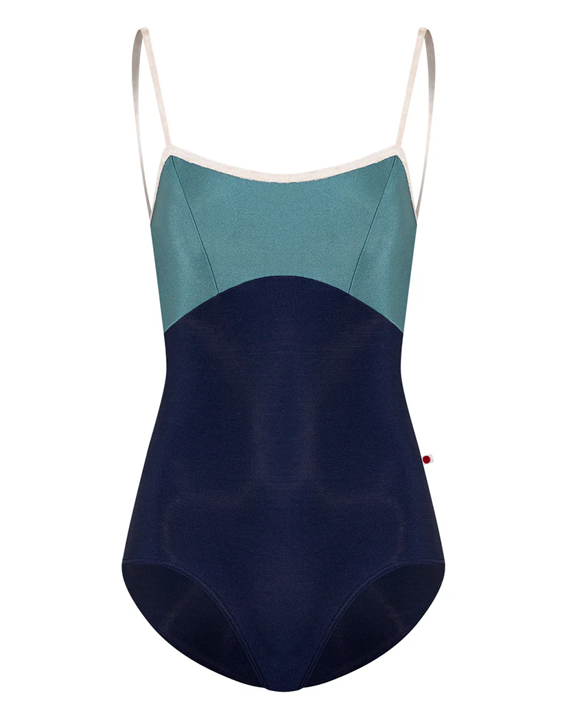 Yumiko Denise with Crushed Velvet Trim Princess Seamed Camisole Leotard - Womens - Dark Blue / Frost / Misty Rose
