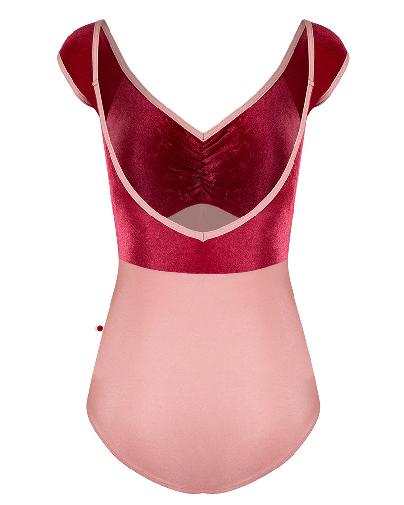 Yumiko Eli with Velvet V Neck Pinch Front Cap Sleeve Leotard - Womens - Antique Rose / Cerise - Image 2