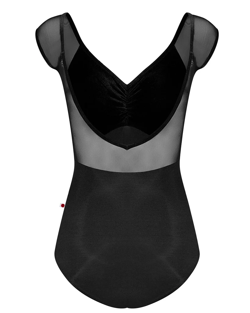 Yumiko Elli with Velvet V Neck Pinch Front Cap Sleeve Leotard - Womens - Black - Image 2