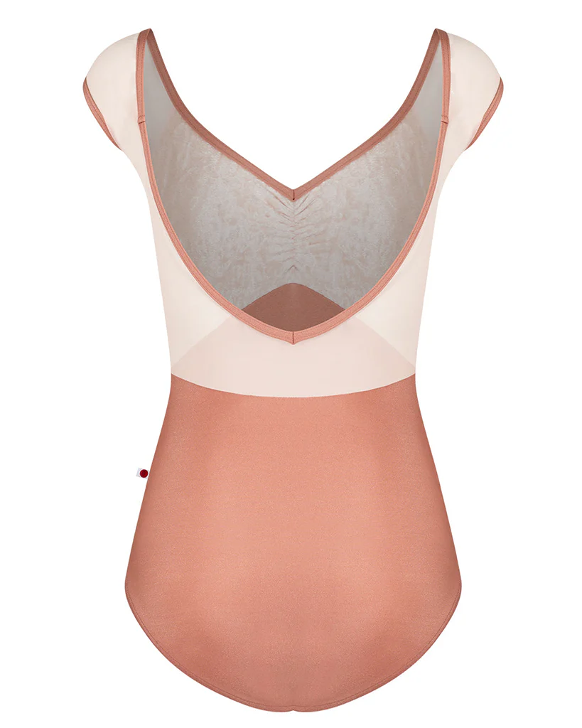 Yumiko Elli Pinch Front with Crushed Velvet and Mesh Cap Sleeve Leotard - Womens - Rosewood / Misty Rose / Blush - Image 2