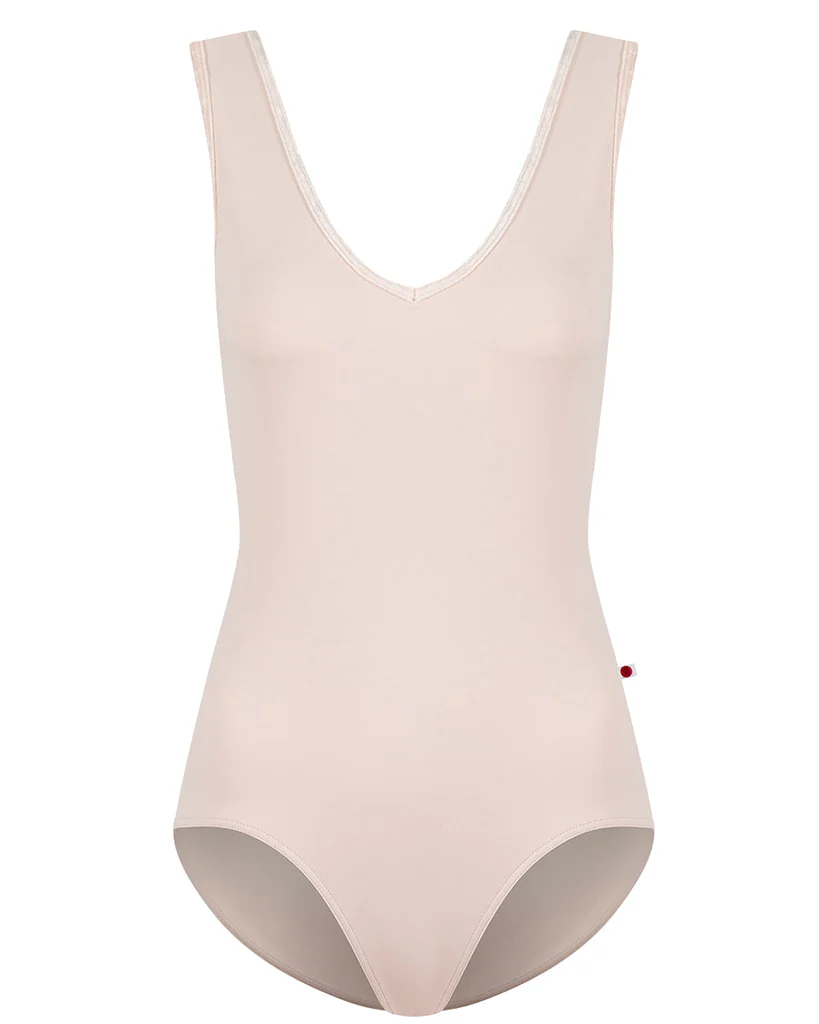 Yumiko Gina with Crushed Velvet Trim and Mesh Open V Back Sleeveless Leotard - Womens - Misty Rose