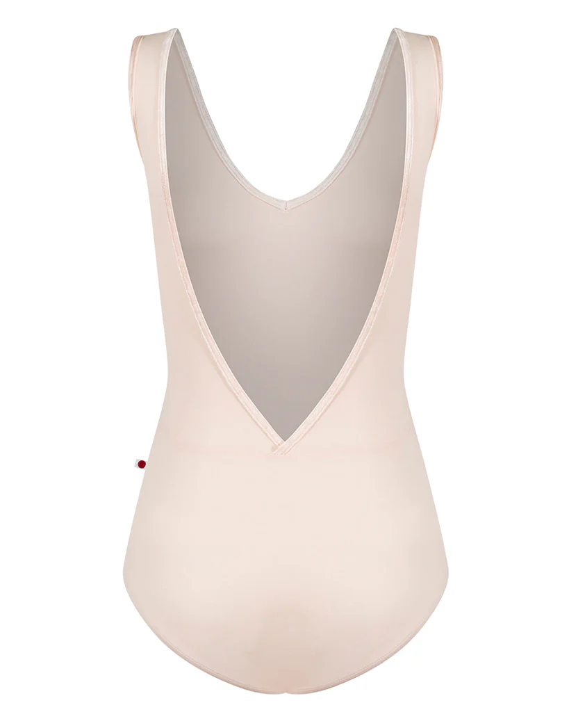Yumiko Gina with Crushed Velvet Trim and Mesh Open V Back Sleeveless Leotard - Womens - Misty Rose - Image 2