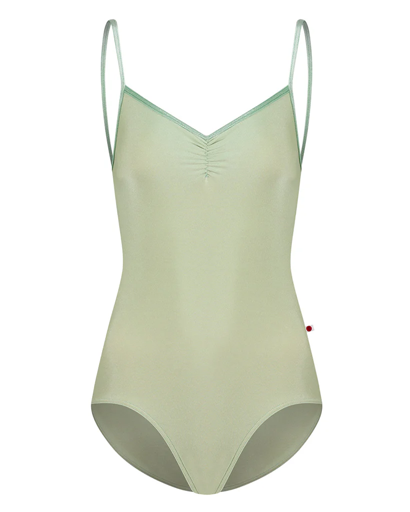 Yumiko Kiki with Velvet Trim Pinch Front Cut Out Back Camisole Leotard - Womens - Ginko / Meadow