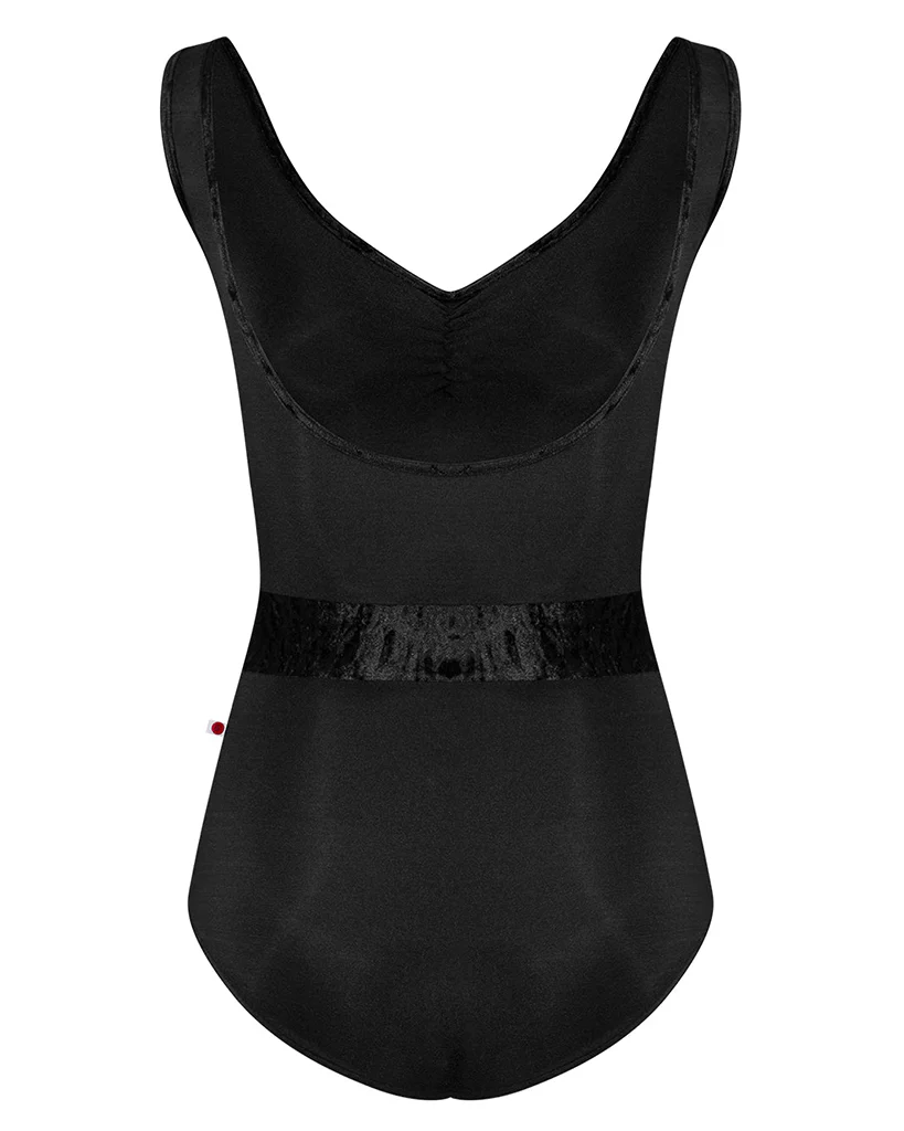 Yumiko Lucy with Crushed Velvet Trim & Waistband Pinch Front Tank Leotard - Womens - Black - Image 2