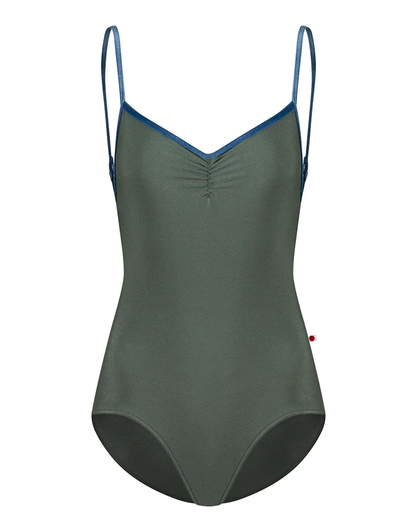 Yumiko Tamara with Velvet Trim Horizontal Strap Low Back Camisole Leotard - Womens - Sage / Ocean