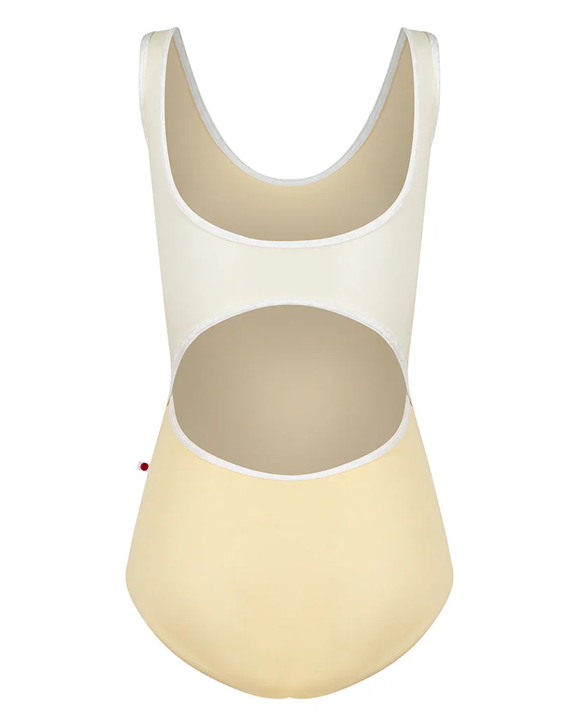 Yumiko Veronique with Crushed Velvet Trim Scoop Neck Cut Out Back Tank Leotard - Womens - Vanilla / White - Image 2